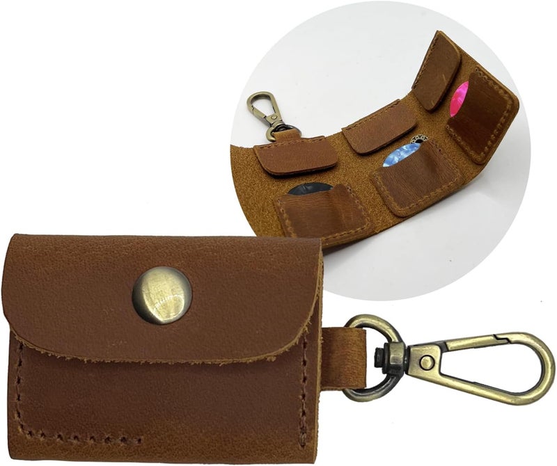 Della Stella Genuine Leather Guitar Pick Holder Keychain, Guitar Picks Holder Case for 3Picks, Portable Pick Holder for Guitar with Hook, Ideal Guitar Pick Storage - Image 1